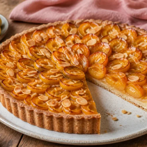 Tarte aux mirabelles sur pâte sablée croustillante avec amandes effilées
